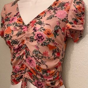 Beautiful Peach Floral Mesh Top